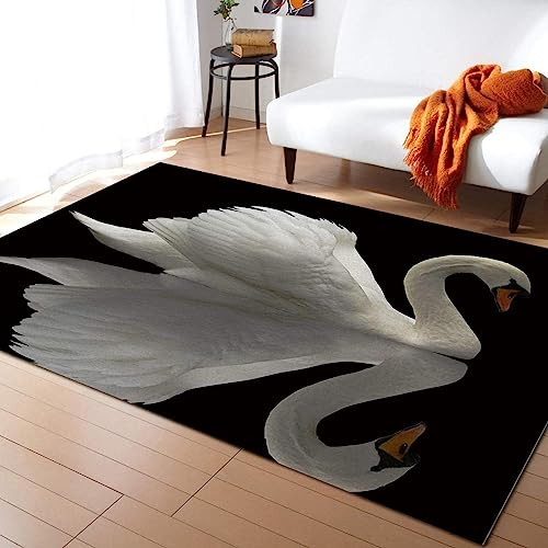 TEMLAN Gans-Schwarz-Weiß-Reflexionen Teppiche Gegend, Schwanenschwimmen Dekorativer Teppich für Wohnzimmer, Schlafzimmer, Esszimmer Badezimmer Küche Flur Läufer 60 x 120cm von TEMLAN