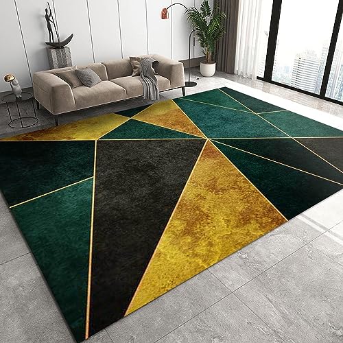TEMLAN Gold-smaragdgrünes Muster Teppiche Gegend, Geometrisches Dreieck Modern Kurzflor Teppiche für Teppich Wohnzimmer Teetisch Sofa Bodenmatte Schlafzimmer Nachttisch Teppich 160 x 230cm von TEMLAN