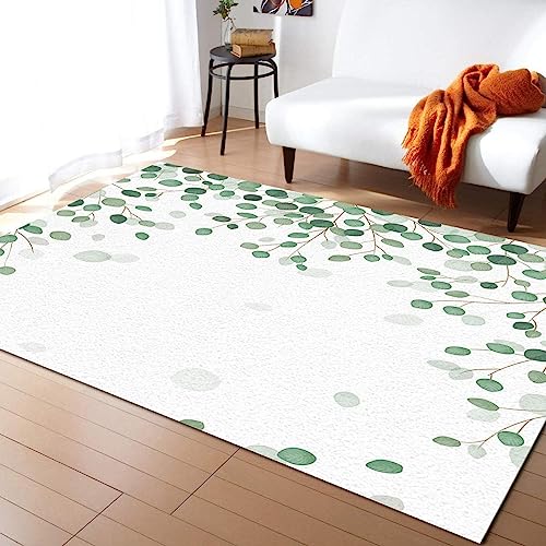 TEMLAN Grüne Blätter Aquarellpflanze Teppiche Gegend, Rundes Grünes Blatt Schlafzimmer Kurzflor für Wohnzimmer, Schlafzimmer, Esszimmer Badezimmer Küche Flur Läufer 140 x 200cm von TEMLAN