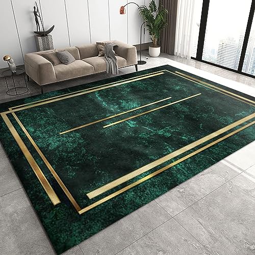 TEMLAN Grüner Goldener Marmor Teppiche Gegend, Nordic Luxury Smaragdgrün Kinderteppich für Drinnen und Draußen Terrasse Balkon Garten Wohnzimmer 80 x 150cm von TEMLAN