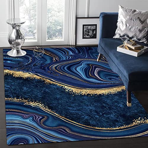 TEMLAN Marineblauer Goldmarmor Teppiche Gegend, Abstrakte Gestreifte Kunst Kurzflor Teppiche für Teppich Wohnzimmer Teetisch Sofa Bodenmatte Schlafzimmer Nachttisch Teppich 160 x 230cm von TEMLAN