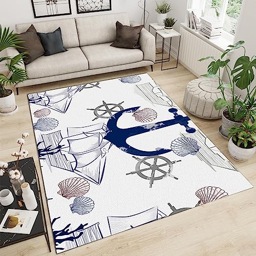 TEMLAN Marineblauer Seeanker Teppiche Gegend, Ozean-Seestern-Shell Dekorativer Teppich für Wohnzimmer, Schlafzimmer, Esszimmer Badezimmer Küche Flur Läufer 60 x 120cm von TEMLAN