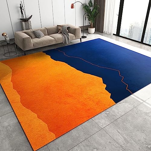 TEMLAN Orangeblaue Nähte Teppiche Gegend, Europäischer Luxus-Orange-Blau-Farbverlauf Dekorativer Teppich für Wohnzimmer, Schlafzimmer, Esszimmer Badezimmer Küche Flur Läufer 60 x 120cm von TEMLAN