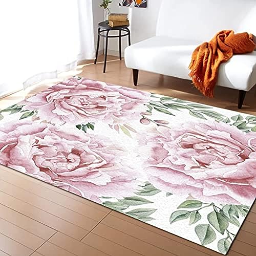 TEMLAN Pinke Rose Teppiche Gegend, Pflanze Blume Kurzflor Teppiche für Teppich Wohnzimmer Teetisch Sofa Bodenmatte Schlafzimmer Nachttisch Teppich 160 x 230cm von TEMLAN