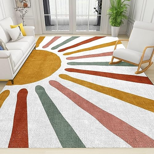 TEMLAN Rainbow Line Sunrise Art Teppiche Gegend, Boho-Sonne Kleiner Teppich für Wohnzimmer, Schlafzimmer, Kinderzimmer, Büro, etc 100 x 150cm von TEMLAN