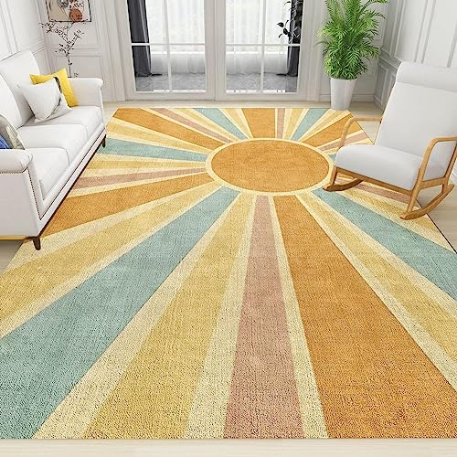 TEMLAN Retro Sonne Boho Regenbogen Sonne Teppiche Gegend, Bunte Böhmische Geometrie Dekorativer Teppich für Wohnzimmer, Schlafzimmer, Esszimmer Badezimmer Küche Flur Läufer 60 x 120cm von TEMLAN