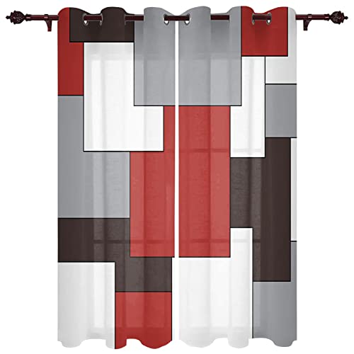 TEMLAN Rot Weiß Grau Schwarz Geometrisch Verdunklungsvorhänge Klassische Abstrakte Kunst Blickdichte Gardinen 2Er Set, Für Schlafzimmer Wohnzimmer Kinderzimmer Küche Fensterdekoration (235 x 230 cm) von TEMLAN