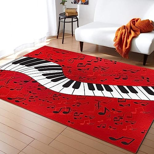 TEMLAN Rote Klaviermusiknote Teppiche Gegend, Klaviermusiknote Flauschiger Teppich für Küche und Balkon Dekor Schlafzimmer Wohnzimmer Bodenteppich 120 x 180cm von TEMLAN