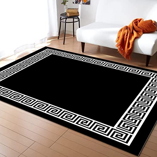 TEMLAN Schwarz-weißer Griechischer Schlüssel Teppiche Gegend, Einfache Griechische Geometrie Schlafzimmer Kurzflor für Wohnzimmer, Schlafzimmer, Esszimmer Badezimmer Küche Flur Läufer 140 x 200cm von TEMLAN