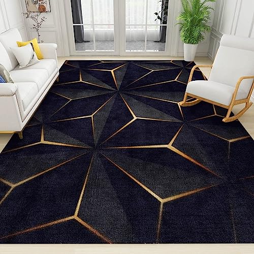 TEMLAN Schwarzgold-Geometrie Teppiche Gegend, Moderne Abstrakte Kunst Kurzflor Teppiche für Teppich Wohnzimmer Teetisch Sofa rutschfeste Bodenmatte Schlafzimmer Nachttisch Teppich 160 x 230cm von TEMLAN