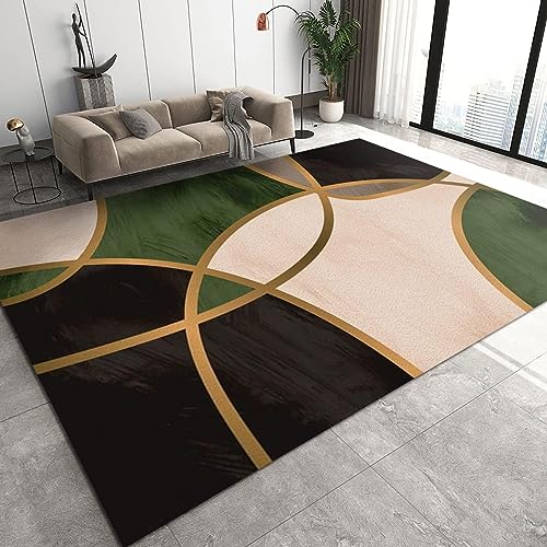 TEMLAN Smaragdgrüner Goldener Halbkreis Teppiche Gegend, Grüne Schwarze Geometriekunst Kurzflor Teppiche für Teppich Wohnzimmer Teetisch Sofa Bodenmatte Schlafzimmer Nachttisch Teppich 160 x 230cm von TEMLAN