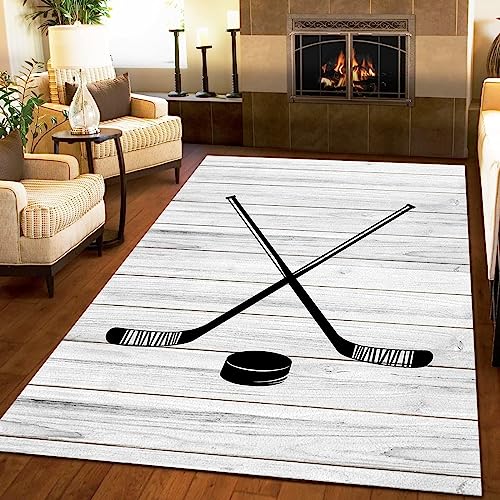 TEMLAN Sport-Hockey-Stadion Retro Teppiche Gegend, Sport Eishockey Kinderteppich für Drinnen und Draußen Terrasse Balkon Garten Wohnzimmer 80 x 150cm von TEMLAN