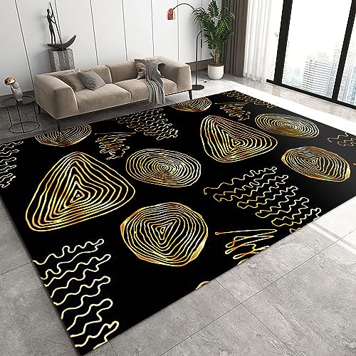 TEMLAN Sun Gold Twisted Line Art Teppiche Gegend, Schwarzer Und Goldener Marmor Kinderteppich für Drinnen und Draußen Terrasse Balkon Garten Wohnzimmer 80 x 150cm von TEMLAN