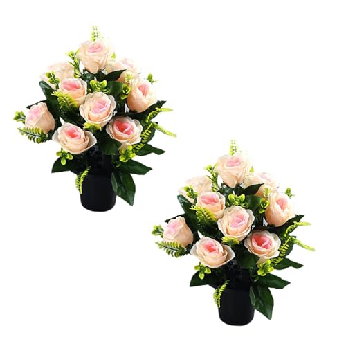 Künstliche Seidenrosen, Blumenarrangement, Friedhofsblumen-Dekoration für Friedhof, Gedenkstätte und Heimdekoration, künstliche Rosen, 2 Stück Künstliche Seidenrosen, Blumenarrangement, Friedhofsblumen-Dekoration für Friedhof, Gedenkstätte und Heimdekoration, künstliche Rosen, 2 Stück von TEMOOUES