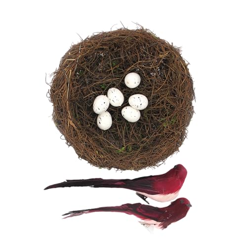 TEMOOUES Dekoratives Osternest mit handgefertigtem Rattan-Design und künstlichen Eiern, Vogel für saisonale Displays, Partys, Fotoinszenierung, natürlich aussehende Osterdekorationen von TEMOOUES