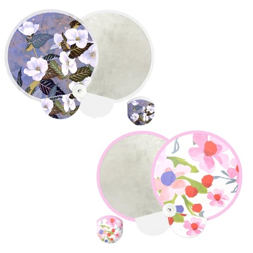 TEMOOUES Florals Runder faltbarer Handventilator, faltbar, kompakt, Kühlventilator, runder Faltventilator für Outdoor-Spiele, Festivals, Hand-Faltfächer für Frauen von TEMOOUES