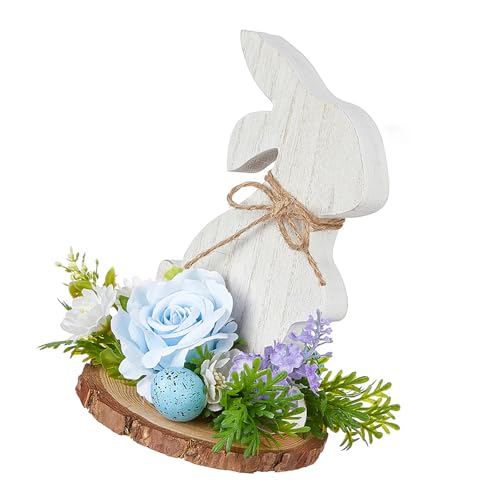 TEMOOUES Holz-Oster-Ornament, Holz, Kaninchen, Schreibtisch, für Zuhause, Festival, Tischdekoration, Zubehör, handgefertigt, Ostern von TEMOOUES