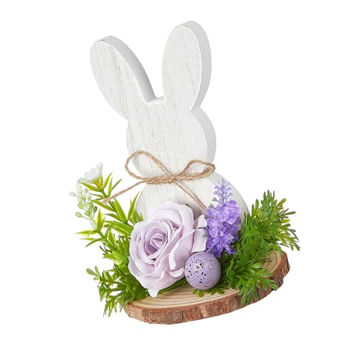 TEMOOUES Holz-Oster-Ornament, Holz, Kaninchen, Schreibtisch, für Zuhause, Festival, Tischdekoration, Zubehör, handgefertigt, Ostern von TEMOOUES