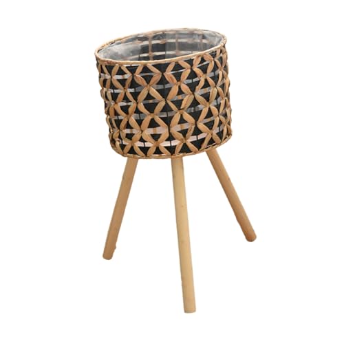 TEMOOUES Kürbisgras Pflanzenregal Blumentöpfe Halter Hocker mit 3 Holzbeinen Dekorativer Indoor-Pflanzgefäß Aufbewahrungskorb Natürlich Gewebter Pflanzenständer von TEMOOUES