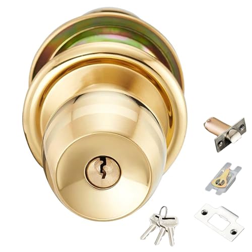TEMOOUES Polishes Brass Designs Türknauf mit Schlüssel, Eingangseingang für Haupteingänge und Innenbereich, wendbare Funktion, wendbarer Knauf von TEMOOUES