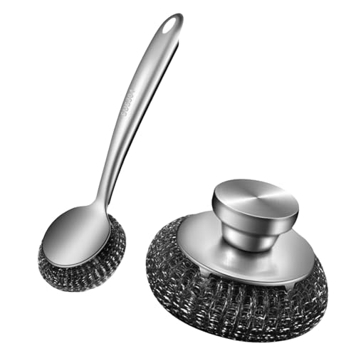 TEMOOUES Spülbürste aus Metall mit Bürsten aus Metall, Wolle, Stahl, austauschbar, für effizientes Küchenwerkzeug von TEMOOUES