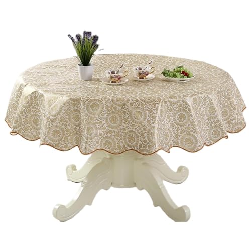 TEMOOUES Strapazierfähige, runde PVC-Tischdecke mit Blumen-Design, ölbeständig und wasserabweisend, für Esstische, sichere Passform von TEMOOUES