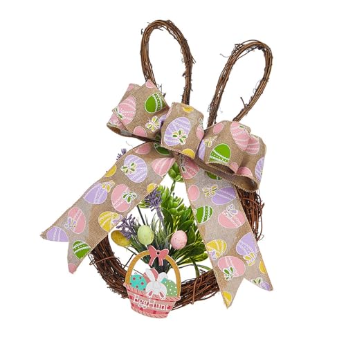 TEMOOUES Tragbarer Kaninchenkranz mit Frühlings-Thema, künstlicher Kranz mit Hasen-Designs und Blumen-Akzent für Ostern, Feiern, Osterdekorationen von TEMOOUES
