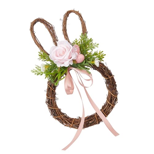 TEMOOUES Tragbarer Kaninchenkranz mit Frühlings-Thema, künstlicher Kranz mit Hasen-Designs und Blumen-Akzent für Ostern, Feiern, Osterdekorationen von TEMOOUES