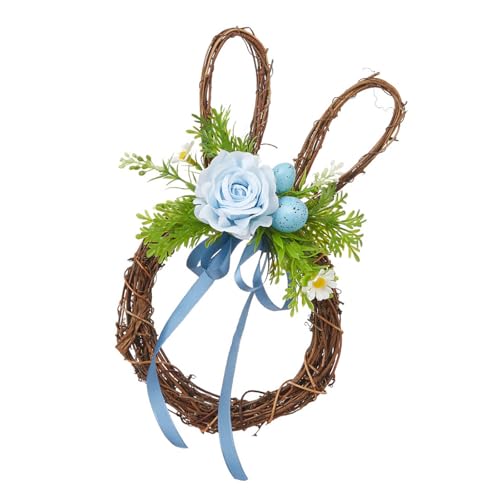 TEMOOUES Tragbarer Kaninchenkranz mit Frühlings-Thema, künstlicher Kranz mit Hasen-Designs und Blumen-Akzent für Ostern, Feiern, Osterdekorationen von TEMOOUES