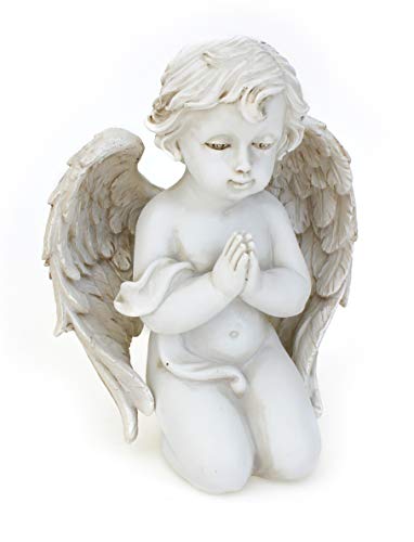 TEMPELWELT® Deko Engel Figur Grabengel Betend 14 cm, Polystein Altweiß Antik Weiß Dekoengel Trauernd Grabschmuck Engelkind Grabstein von TEMPELWELT