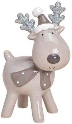 Deko Figur Elch Rentier 13 cm, Polystein braun weiß Silber, Dekofigur Elch Rentierfigur Winterfigur Winterdeko Weihnachtsdeko von TEMPELWELT