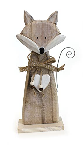 Deko Figur Fuchs mit Herz 29 cm, Holz Braun, weiß gekalkt Landhausstil, Tierfigur Herbstdekoration Winter von TEMPELWELT