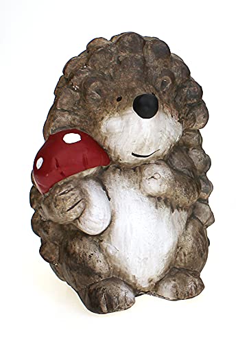 TEMPELWELT Deko Figur Gartenfigur Igel 14,5 cm, Polystein braun beige, Dekofigur Igelchen zum Hinstellen mit Pilz Gartendeko Herbstdeko Sommerdeko von TEMPELWELT