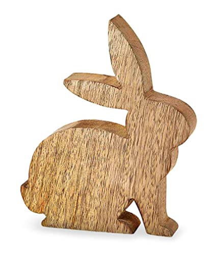 Deko Figur Hase Osterhase 13x15 cm, Mango Holz Natur Braun, Holzfigur massiv Naturdekoration Frühling Osterdekoration von TEMPELWELT