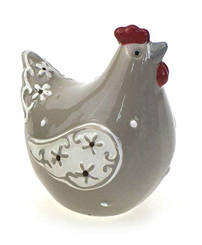 Deko Figur Henne sitzend 14 cm, aus Keramik taupe grau-braun rot Landhaus Stil, Dekofigur Huhn Hühner für Frühling Sommer Ostern Osterdeko von TEMPELWELT