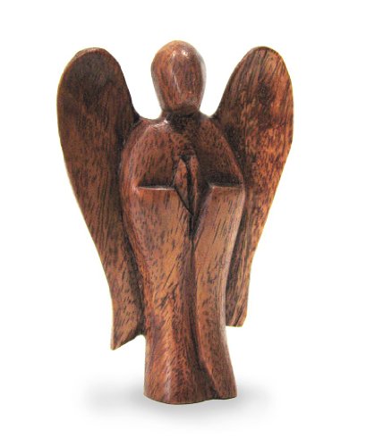 Deko Figur Schutzengel Erzengel stehend 10 cm, Holz dunkel braun, kleine Engelfigur betend, Kunsthandwerk aus Bali Engel Holzengel von TEMPELWELT
