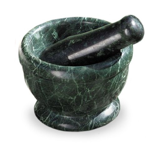 Küchenmörser Mörser Ø 12 x 9 cm aus Serpentin grün Naturstein mit Marmor Optik, Reibschale Zerkleinerer dickwandig massiv mit Stößel, Räuchergefäß Räucherschale von TEMPELWELT