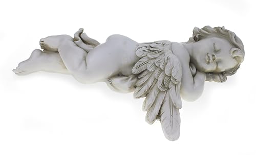 TEMPELWELT® Deko Engel Figur Liegend Schlafend 16 cm lang, Polystein Antik Weiß Altweiß, Kantensitzer Engelfigur Schutzengel Engelkind Dekoengel Engelchen von TEMPELWELT