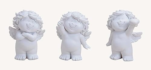 TEMPELWELT® Deko Engel Figur Schutzengel im 3er Set je 12 cm, Polystein Weiß, Engelkinder Set Engelchen Geschenk Dekoengel von TEMPELWELT