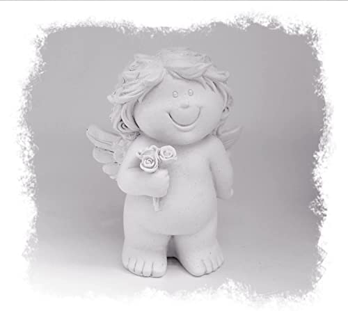 TEMPELWELT® Deko Figur Engel Schutzengel Mit Blumen 9,5 cm, Polystein Weiß, Dekofigur Babyengel Rubensengel Engelkind Dekoengel Liebesengel Rosen Geschenk von TEMPELWELT