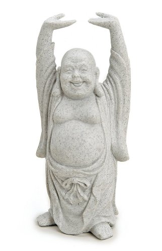 TEMPELWELT® Deko Figur Happy Buddha stehend 16 cm, Polystein Stein Optik grau, Statue Dicker Mönch lachend, Glücksbuddha Budai Buddhafigur Gott Asien von TEMPELWELT