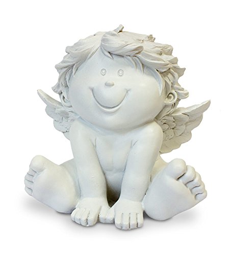 TEMPELWELT® Deko Engel Figur Schutzengel Sitzend 12 cm, Polystein Weiß, Dekofigur Babyengel Engelkind Engelchen Rubensengel Engelfigur Dekoengel Lachend von TEMPELWELT