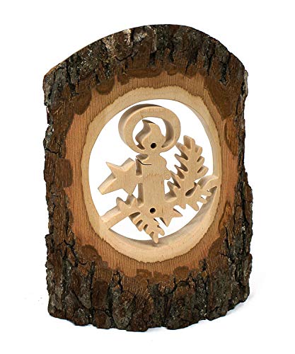 TEMPELWELT Deko Figur Rindenbild Kerze auf Tannenzweig 14 x 18 cm, Holz Rinde Natur, Holzbild Naturbild Winterwald, Kunsthandwerk Schwarzwald von TEMPELWELT