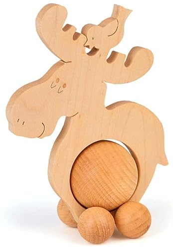 TEMPELWELT Deko Figur Rolltier Elch 13 x 10 cm, Holz Buche Natur mit 4 cm Kugel, Holzdeko Schiebefigur, Handarbeit aus Europa… von TEMPELWELT