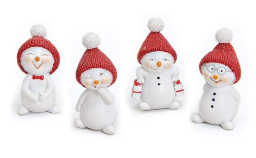 TEMPELWELT Deko Figur Schneemann Im 4er Set je 5 cm, Polystein Rot Weiß, Dekofigur Kranzdeko Winterdeko Weihnachten Schneemänner Winterfiguren von TEMPELWELT