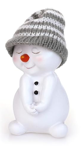 TEMPELWELT Deko Figur Schneemann stehend 11 cm groß, Keramik weiß Wintermütze Textil Stoff grau, Dekofigur Deko Winter Weihnachten Winterdeko von TEMPELWELT