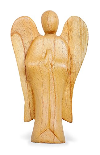 TEMPELWELT Deko Figur Schutzengel Erzengel stehend aus Hibiskus Holz, Höhe 20 cm groß hell braun, Kunsthandwerk aus Bali Engel Holzengel betend von TEMPELWELT