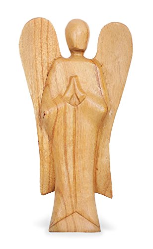 TEMPELWELT Deko Figur Schutzengel Erzengel stehend aus Hibiskus Holz, Höhe 25 cm groß hell braun, Kunsthandwerk aus Bali Engel Holzengel betend von TEMPELWELT