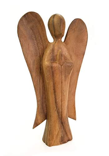 TEMPELWELT Deko Figur Schutzengel Erzengel stehend aus leichtem Soar Holz, Höhe 25 cm groß dunkel braun, Kunsthandwerk aus Bali Engel Holzengel betend von TEMPELWELT