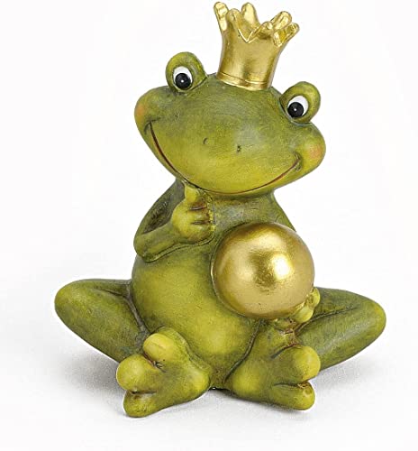 TEMPELWELT Dekofigur Gartenfigur Froschkönig Frosch 15 cm, Keramik Grün Mit Goldkugel Golden, Witzige Figur Märchenfrosch, Garten Deko Teichdekoration von TEMPELWELT